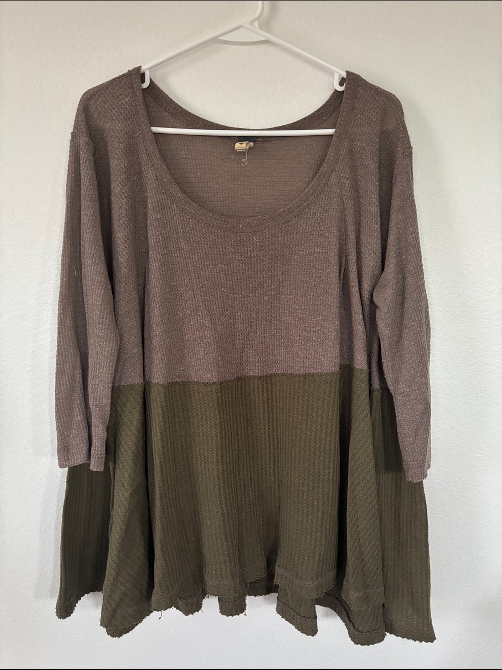 Free People Two-Tone Taupe and Olive Scoop Neck Tunic